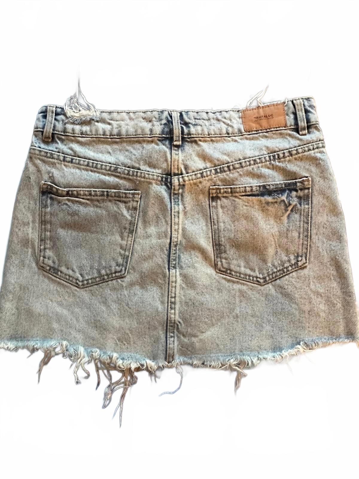 Trafaluc by Zara Women's Distressed Light Wash Denim Skirt