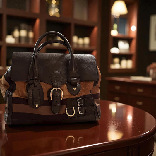 Gucci Vintage Brown Leather & Fur Accent Handbag