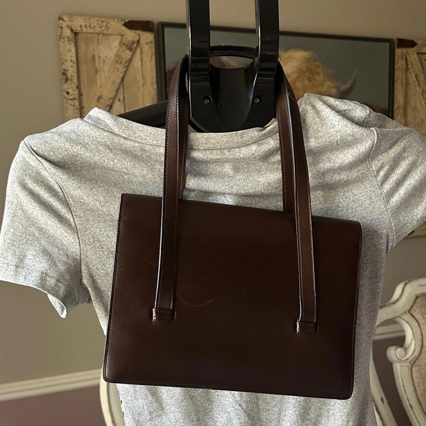Christian Dior Brown Leather Tote Bag with Gold-tone Hardware
