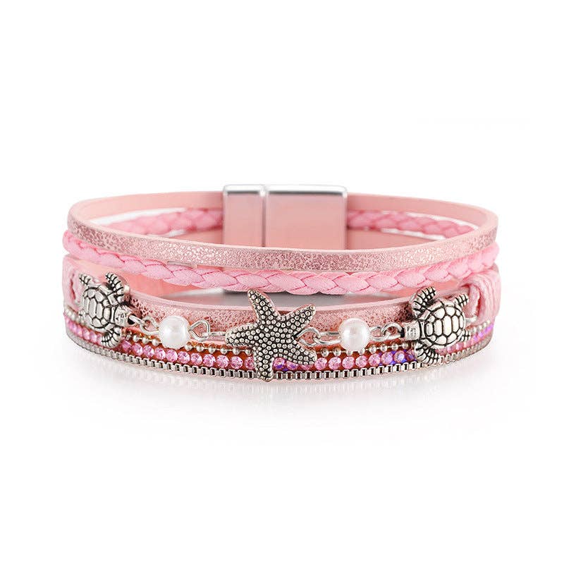 Starfish Turtle Pendant Bohemian Leather Bracelet: 1
