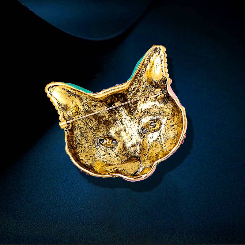 Vintage Cat Mask Brooch: Red / M