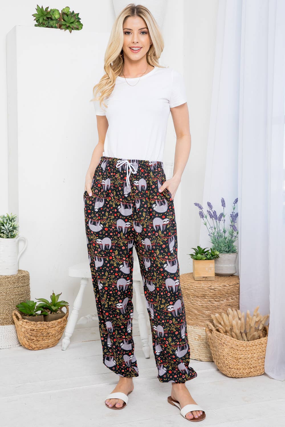 Sloth Print Pant with Pocket