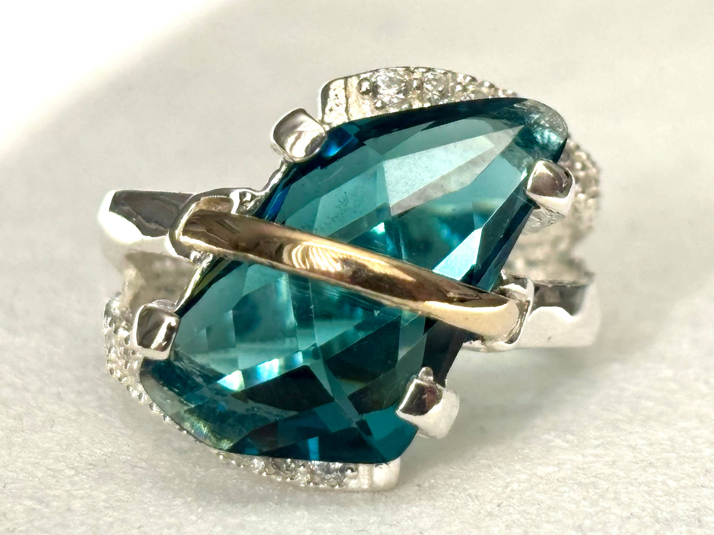 925 Sterling Silver Ring with 10K Gold Accents, aquamarine: 7
