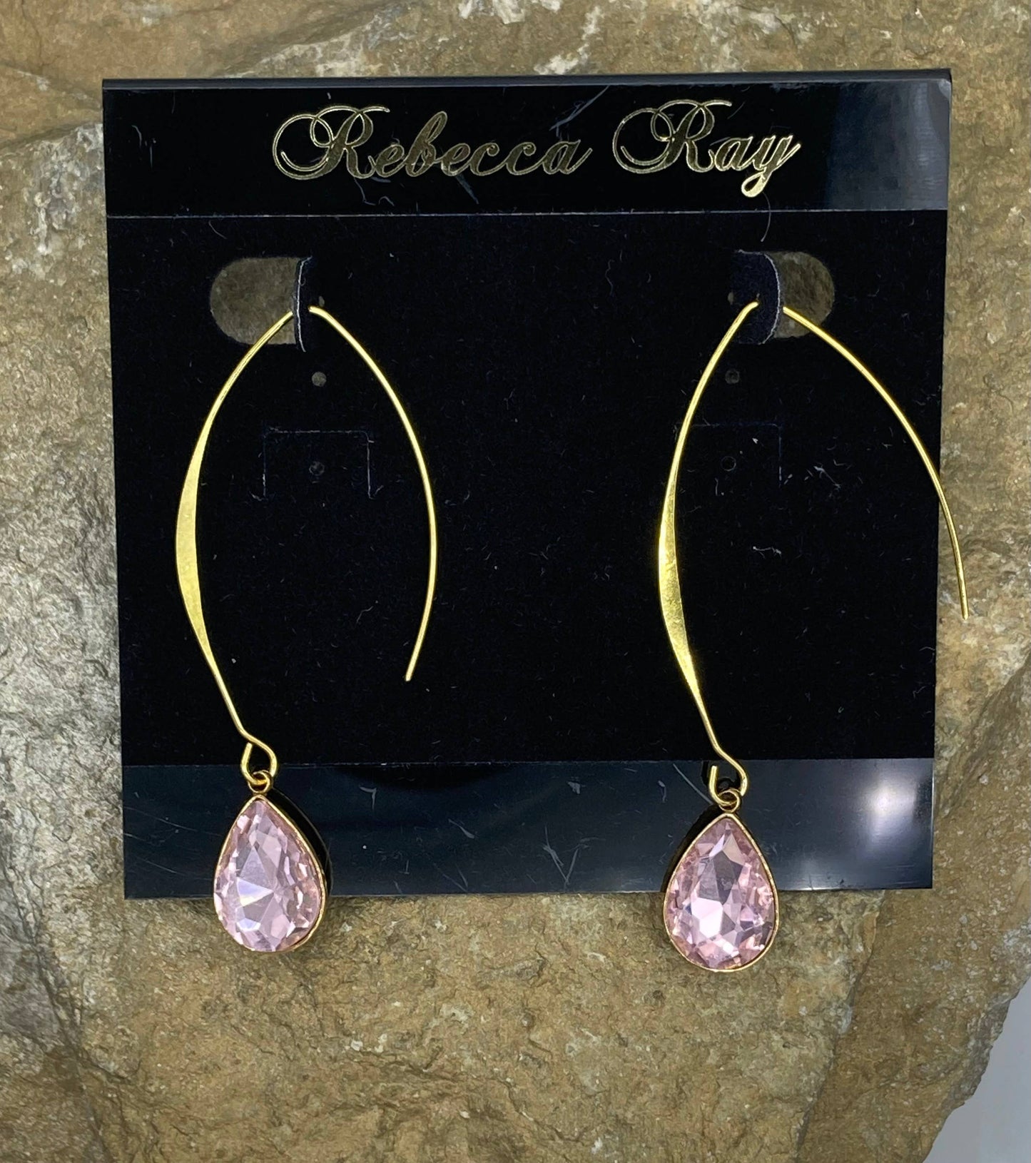 Gold Linear Earring with Crystal Teardrop: White