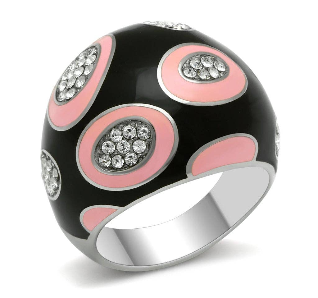 TK263 - High polished (no plating) Stainless Steel Ring with Top Grade Crystal  in Clear: 6