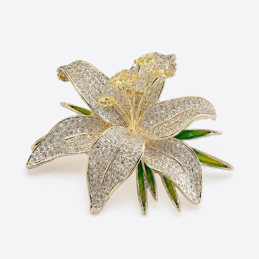 Pave Crystal Lily Flower Brooch Pin: A1