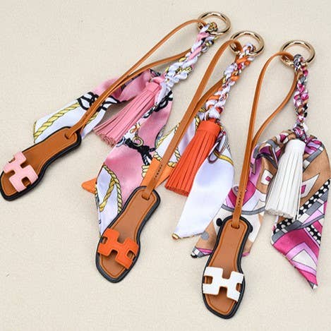 Sandals & Bow Scarf Tassel Bag Charm Keychain: Orange / M