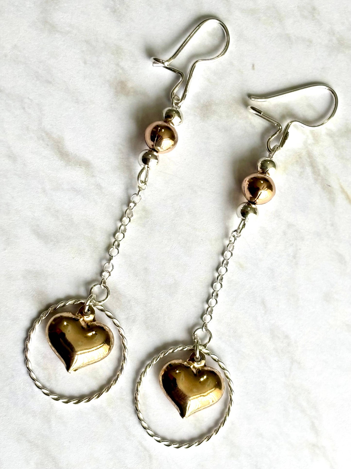 Puffy Heart Earrings in 925 Sterling Silver & 10K