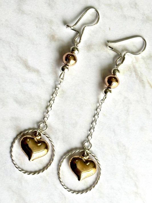 Puffy Heart Earrings in 925 Sterling Silver & 10K