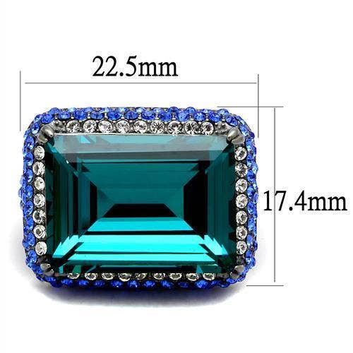 TK2811 - IP Light Black  (IP Gun) Stainless Steel Ring with Top Grade Crystal  in Blue Zircon: 6