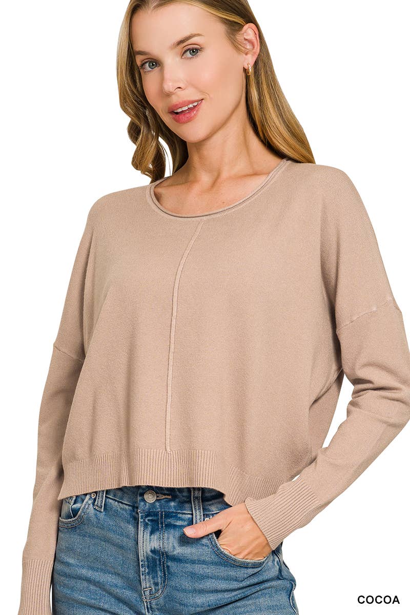 `Viscose Front Seam Round Neck Sweater Zenana: TURQUOISE-172357 / M