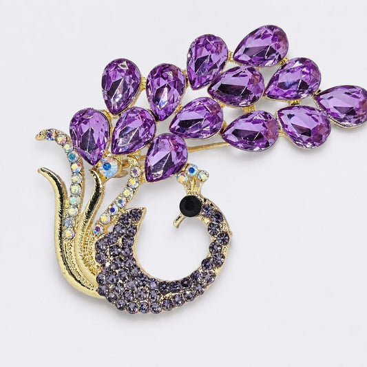 Purple Crystal Peacock Brooch Pin