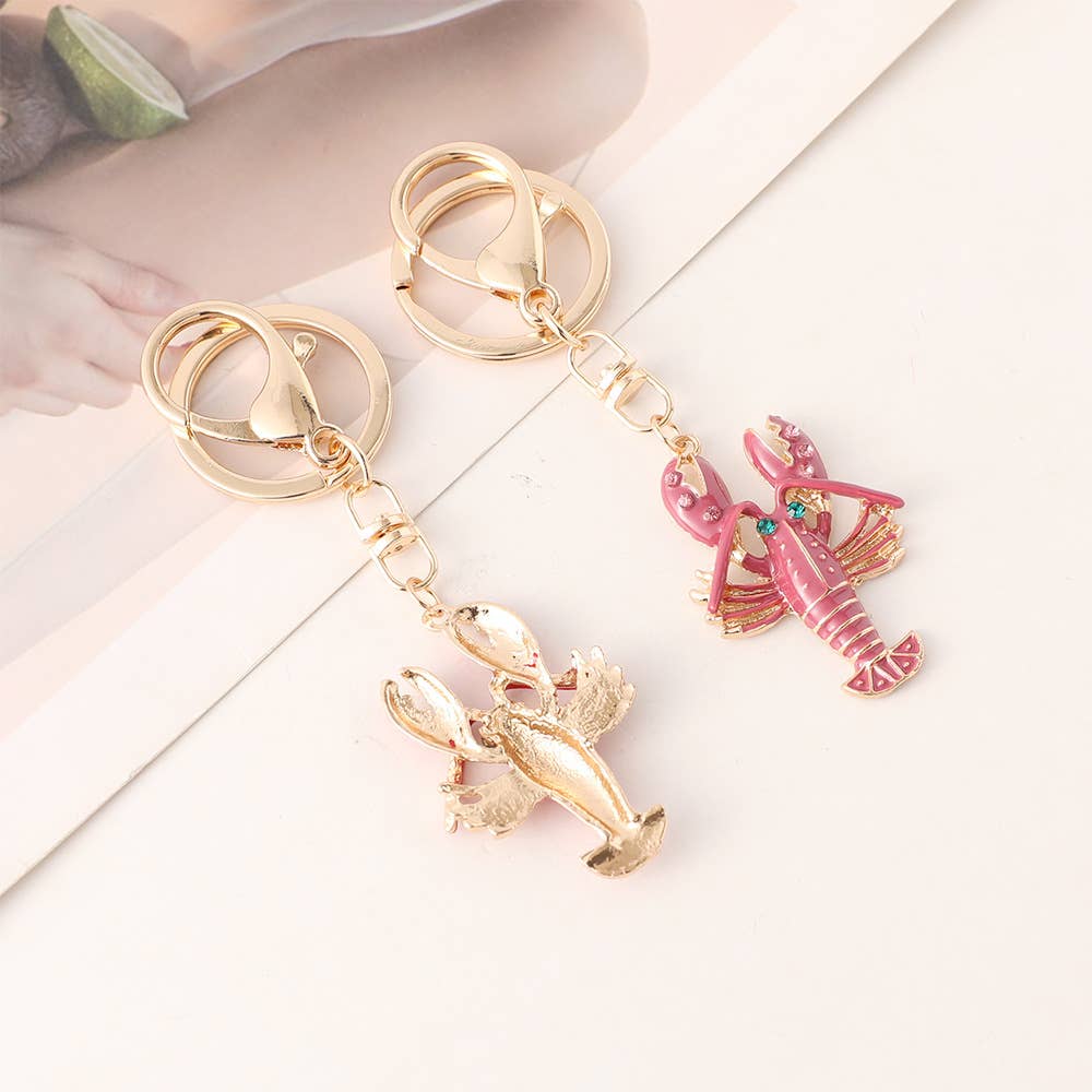 Creative Diamond-Studded Crayfish Keychain Bag Charm: Red / M