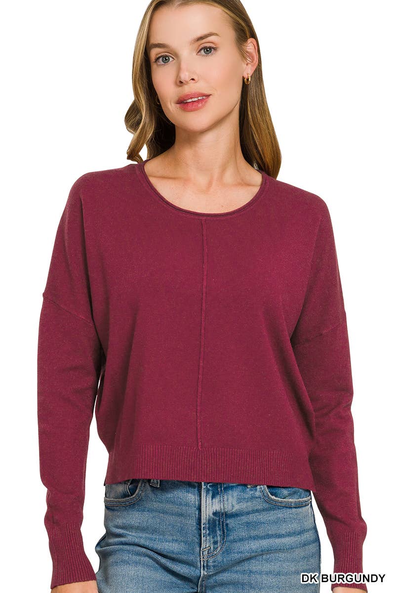 `Viscose Front Seam Round Neck Sweater Zenana: TURQUOISE-172357 / S