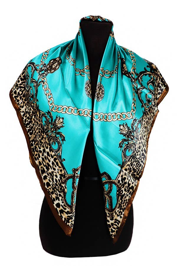 Print Gem Necklace Detailed Faux Satin Scarf: ASSORTED / ONE SIZE