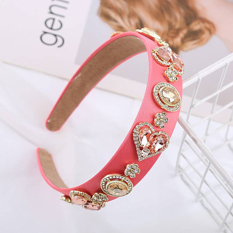 Baroque Glass Heart Headband Trendy Elegant Hair Accessory: Red