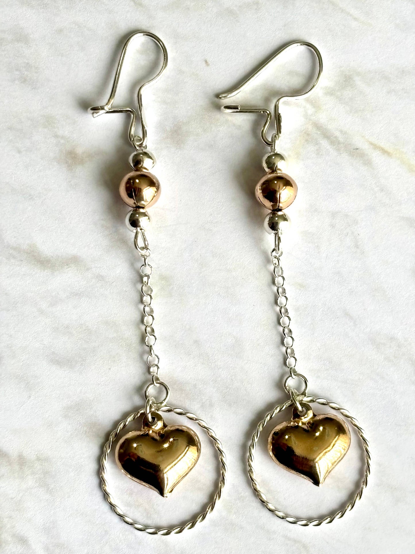 Puffy Heart Earrings in 925 Sterling Silver & 10K