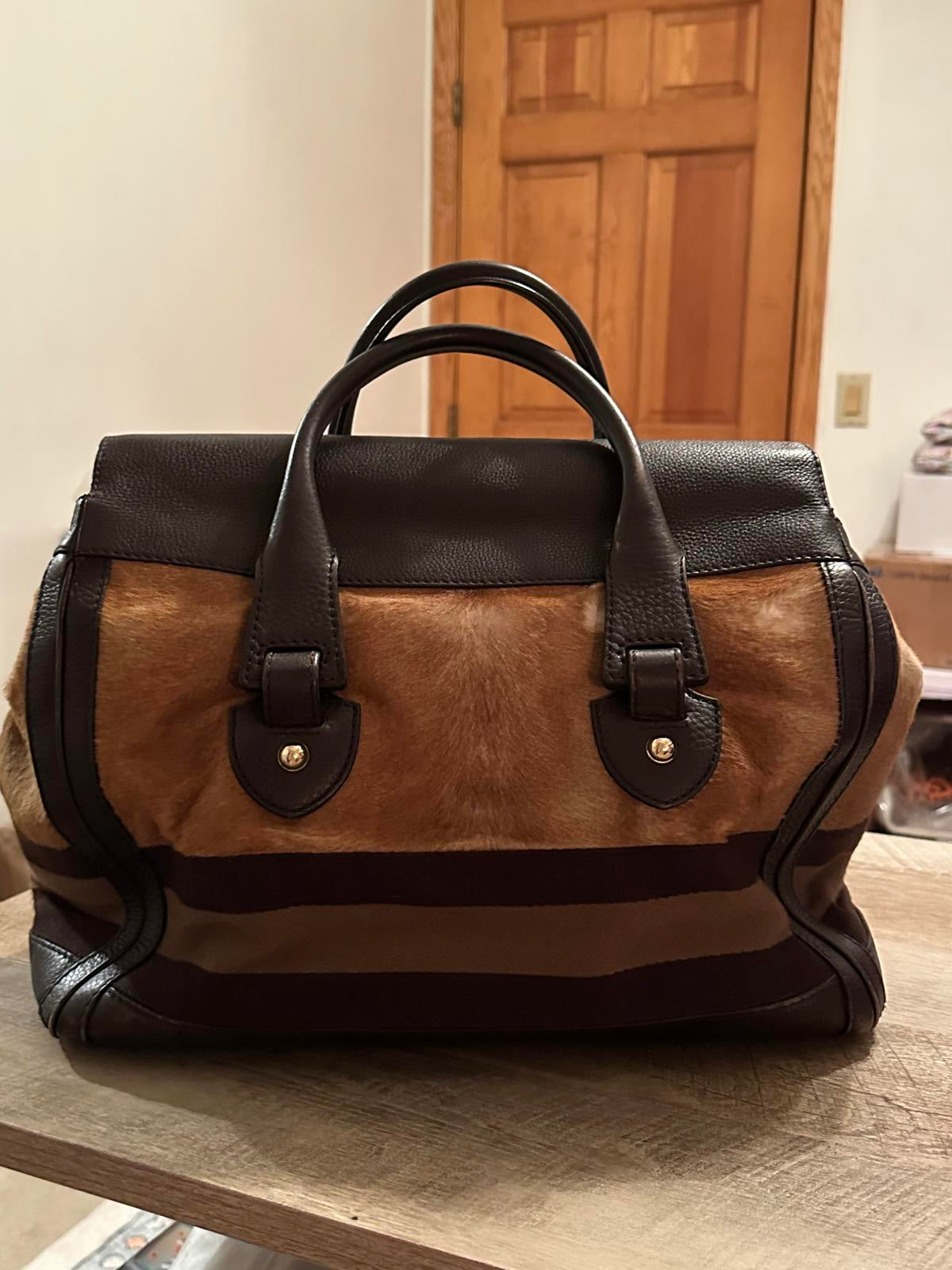 Gucci Vintage Brown Leather & Fur Accent Handbag