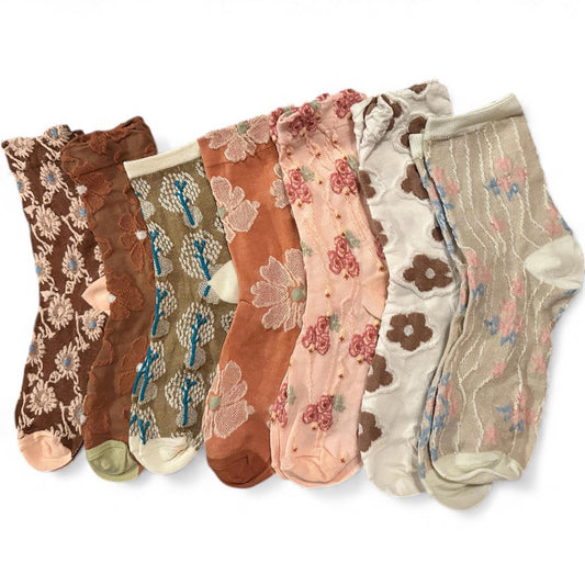 Set of 7 Floral Patterned Women's Socks - Lot 8