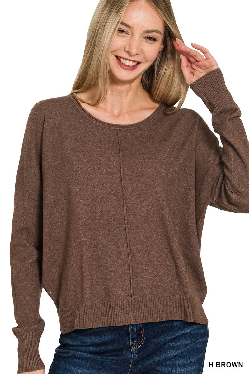 `Viscose Front Seam Round Neck Sweater Zenana: TURQUOISE-172357 / M