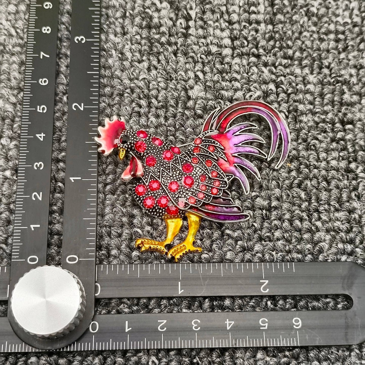 Colored Rhinestone Enamel Rooster Brooch: Purple