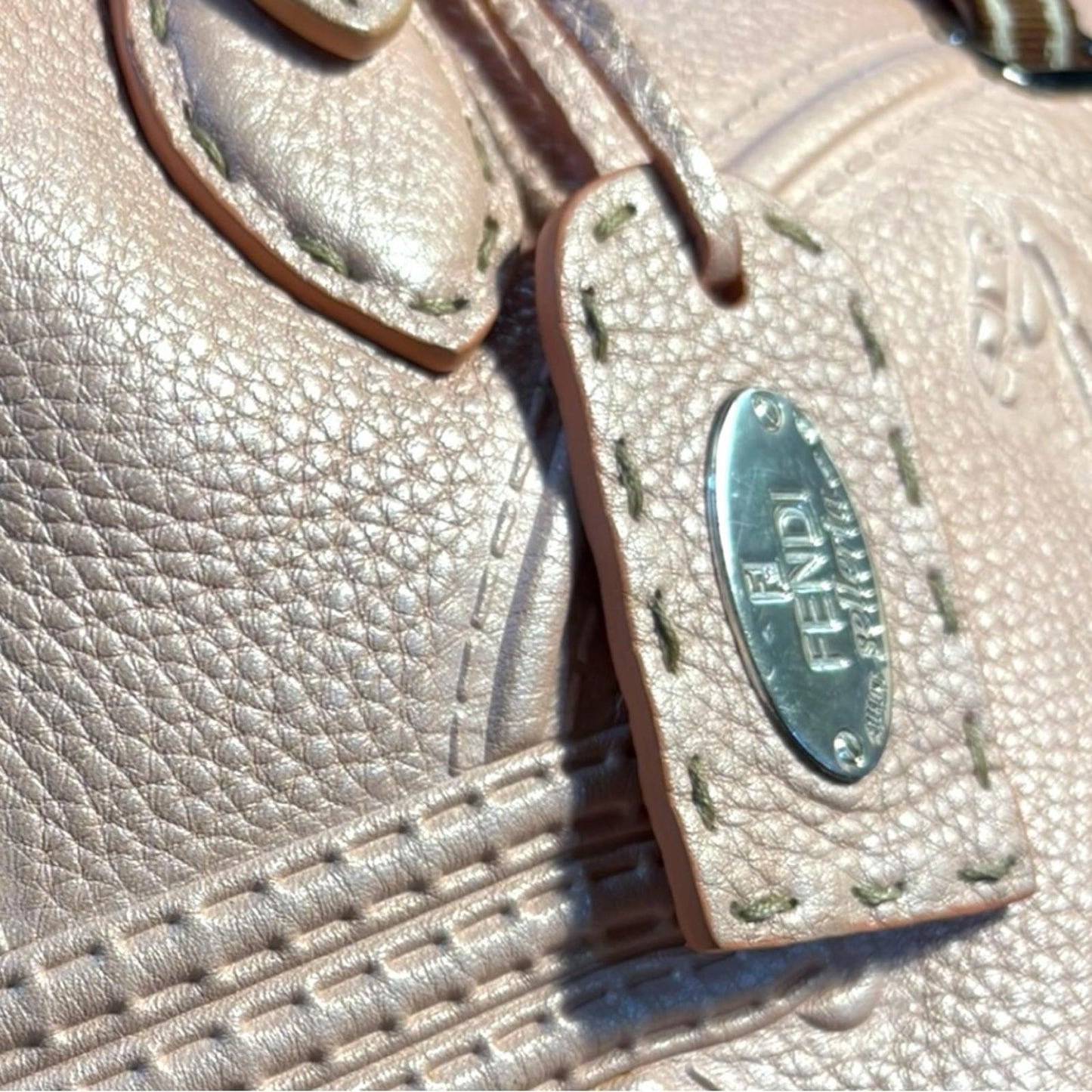 Fendi Selleria Horse Embossed Leather Satchel Tote Blush