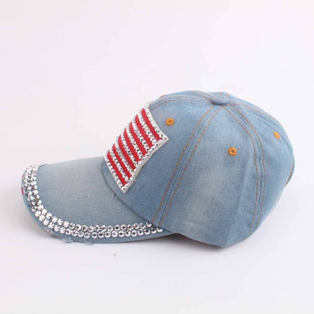 Fourth of July American flag rhinestones baseball cap: Mblue / M