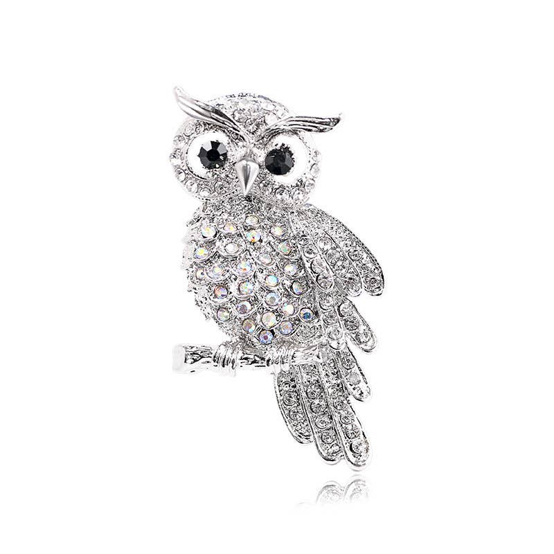 Vintage Diamond-Studded Blue Owl Brooch: Blue / M