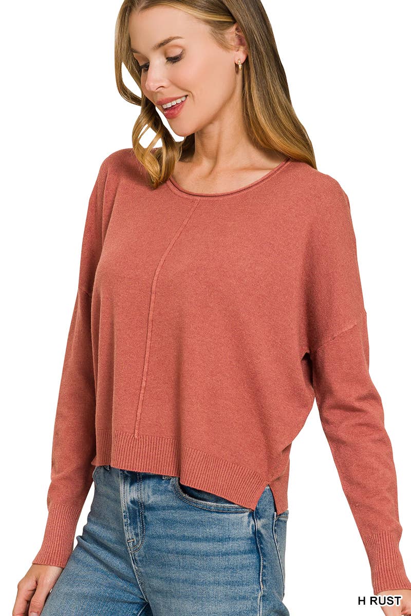 `Viscose Front Seam Round Neck Sweater Zenana: TURQUOISE-172357 / M