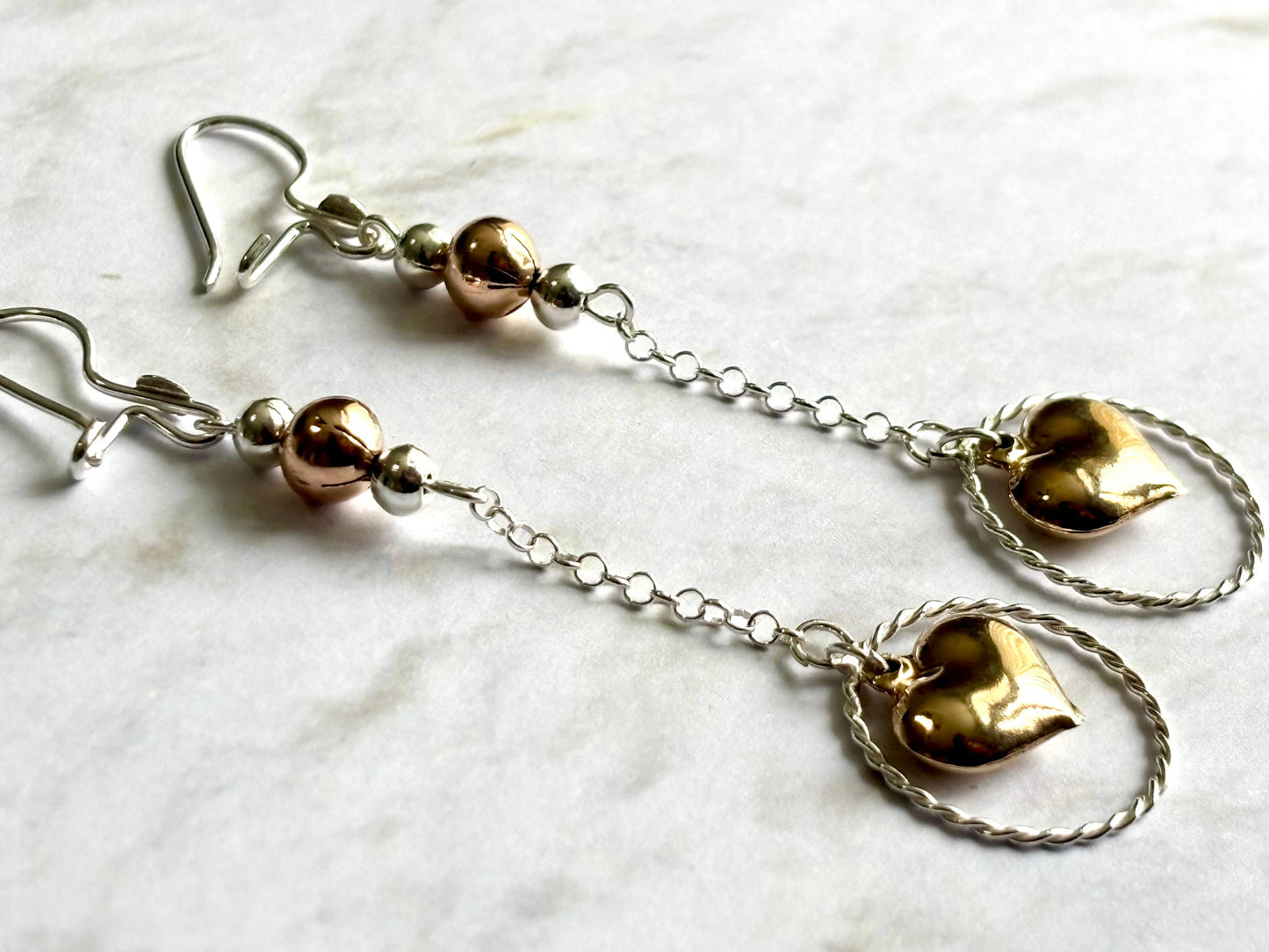 Puffy Heart Earrings in 925 Sterling Silver & 10K