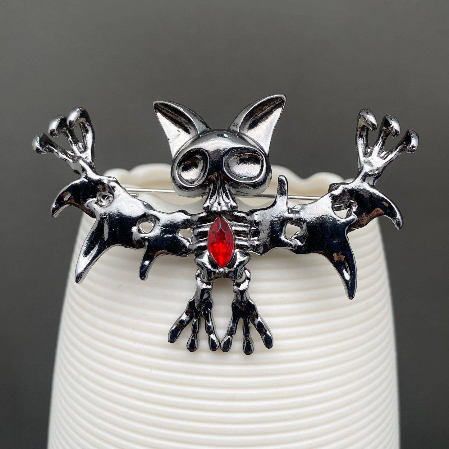 Rhinestone Inlaid Bat Brooch
