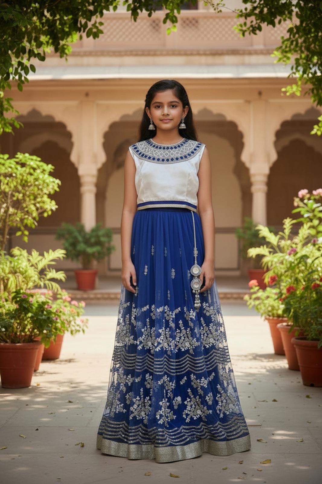 Girls Blue Silver Embroidered Indian Dress BNWT Size 8 10