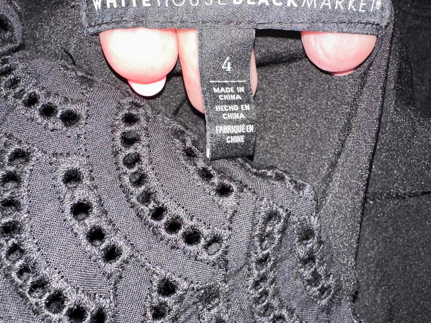 White House Black Market Black Eyelet Peplum Top Size 4