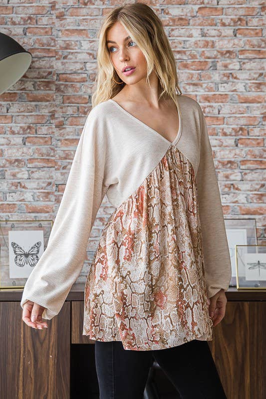 ET7348-10 BABYDOLL TOP: BRICK / 2-2-2 (S-M-L)