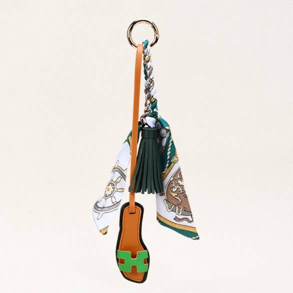 Sandals & Bow Scarf Tassel Bag Charm Keychain: Orange / M