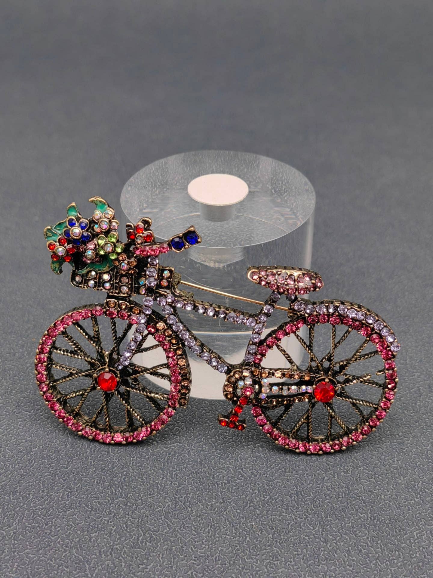 Creative Colorful Rhinestone Bicycle Brooch: Blue