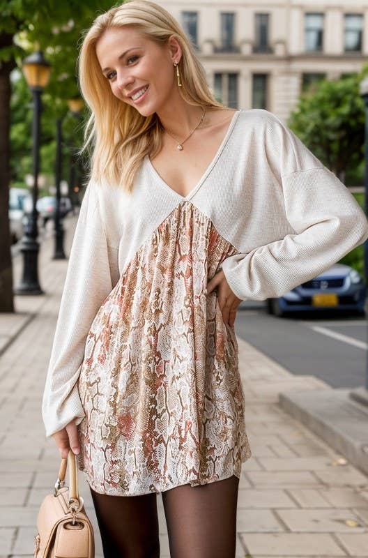 ET7348-10 BABYDOLL TOP: BRICK / 2-2-2 (S-M-L)