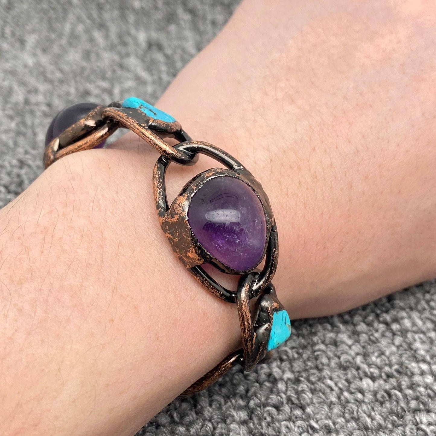 CS - Amorphous Amethyst & Turquoise Adjustable Cuff Bangle