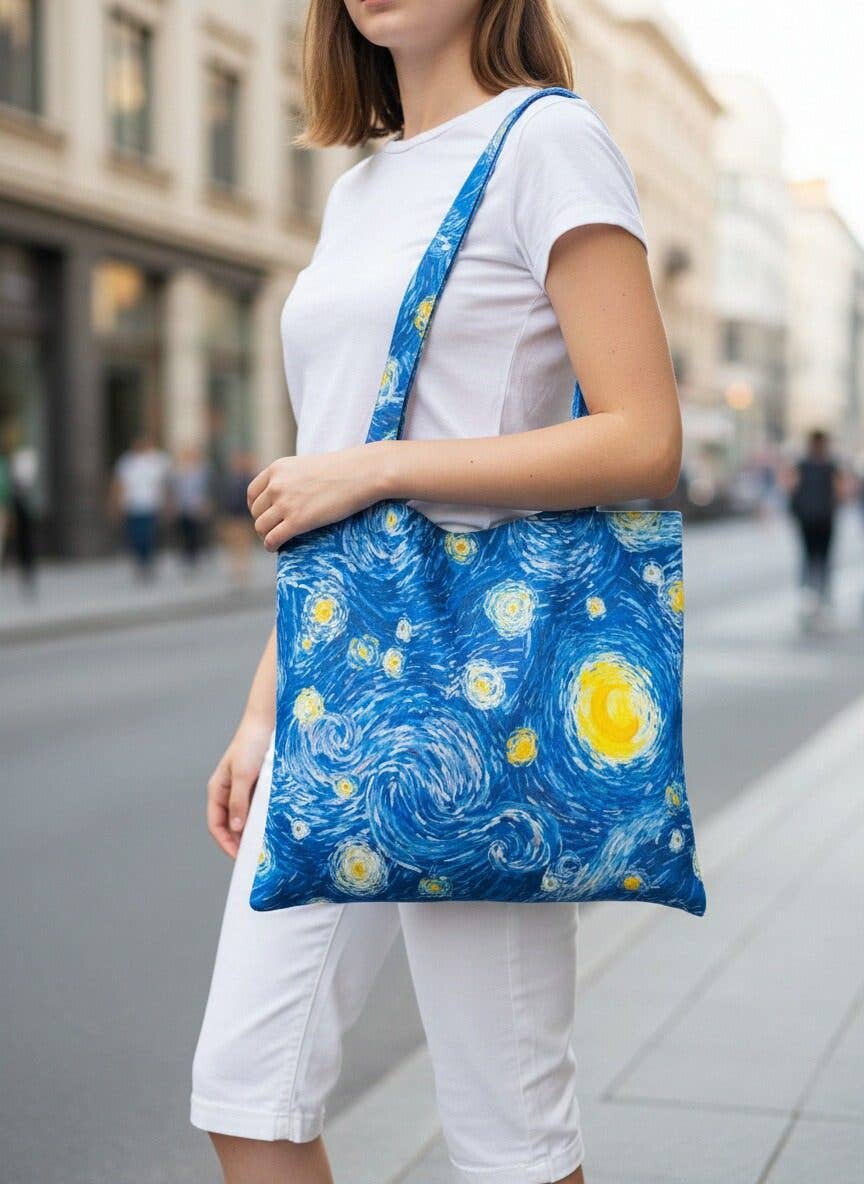JCFB0183 Van Gogh-Inspired Starry Night Print Fabric Bag