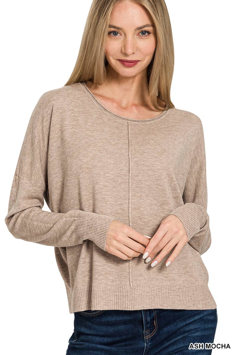 `Viscose Front Seam Round Neck Sweater Zenana: TURQUOISE-172357 / M