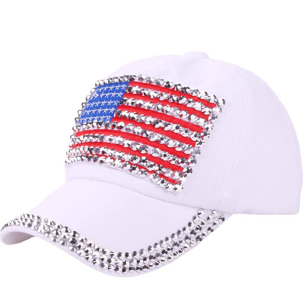 Fourth of July American flag rhinestones baseball cap: Mblue / M
