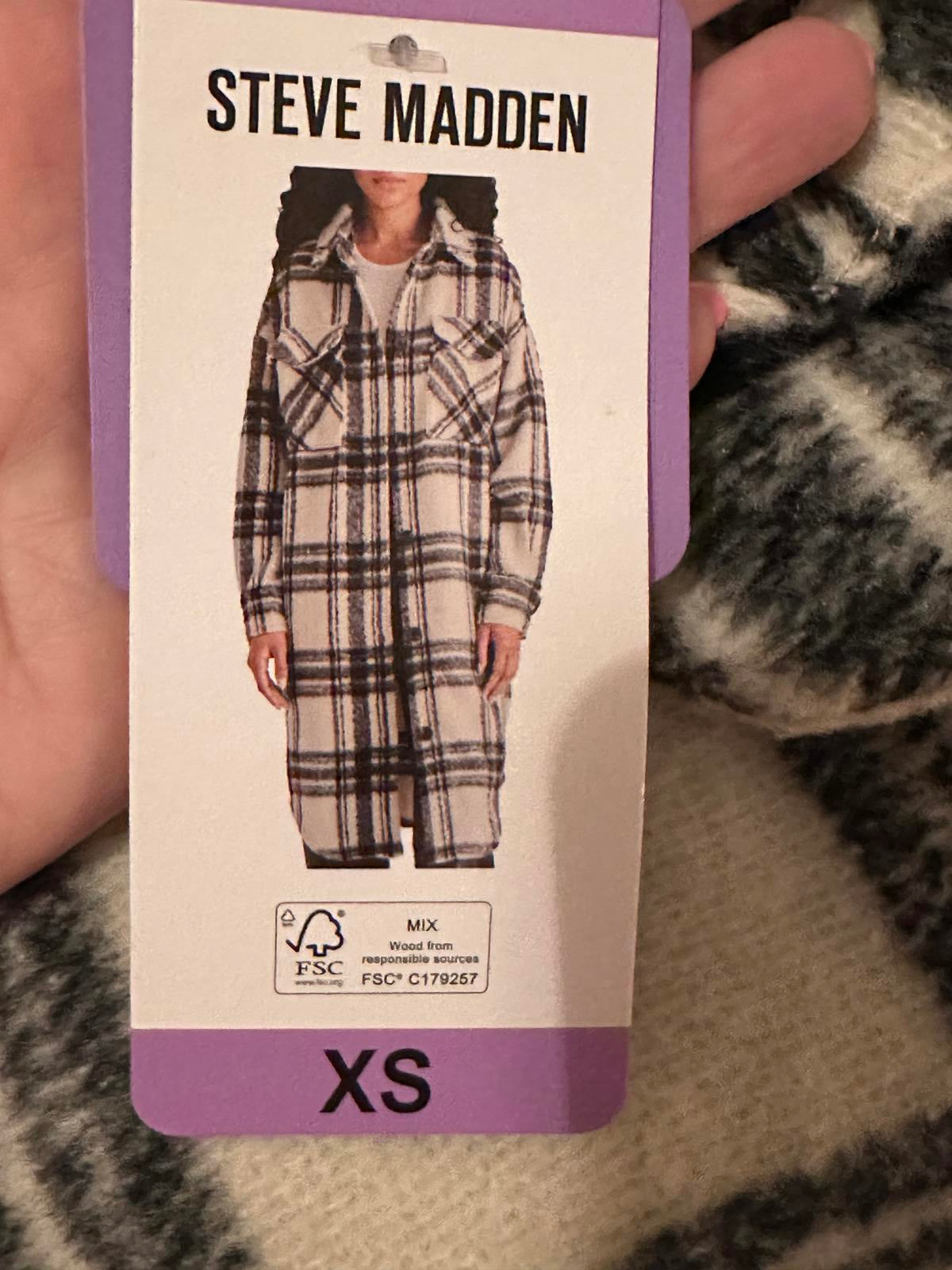 Steve Madden Women's Long Plaid Wool Blend Shacket Coat - XS