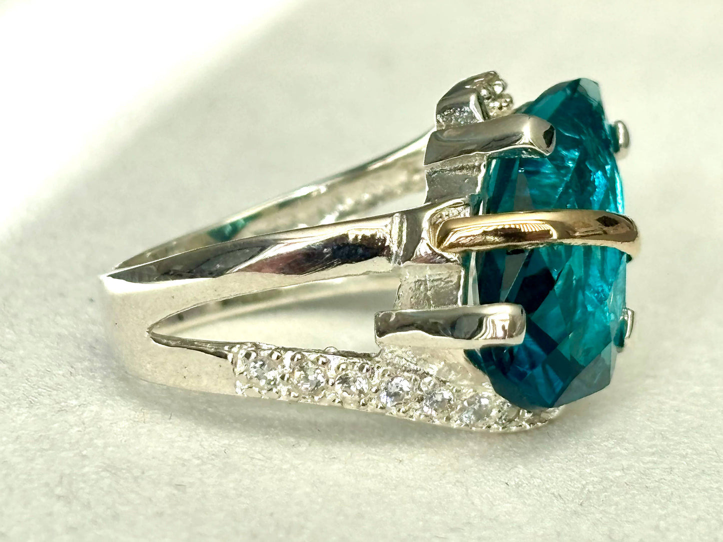 925 Sterling Silver Ring with 10K Gold Accents, aquamarine: 7