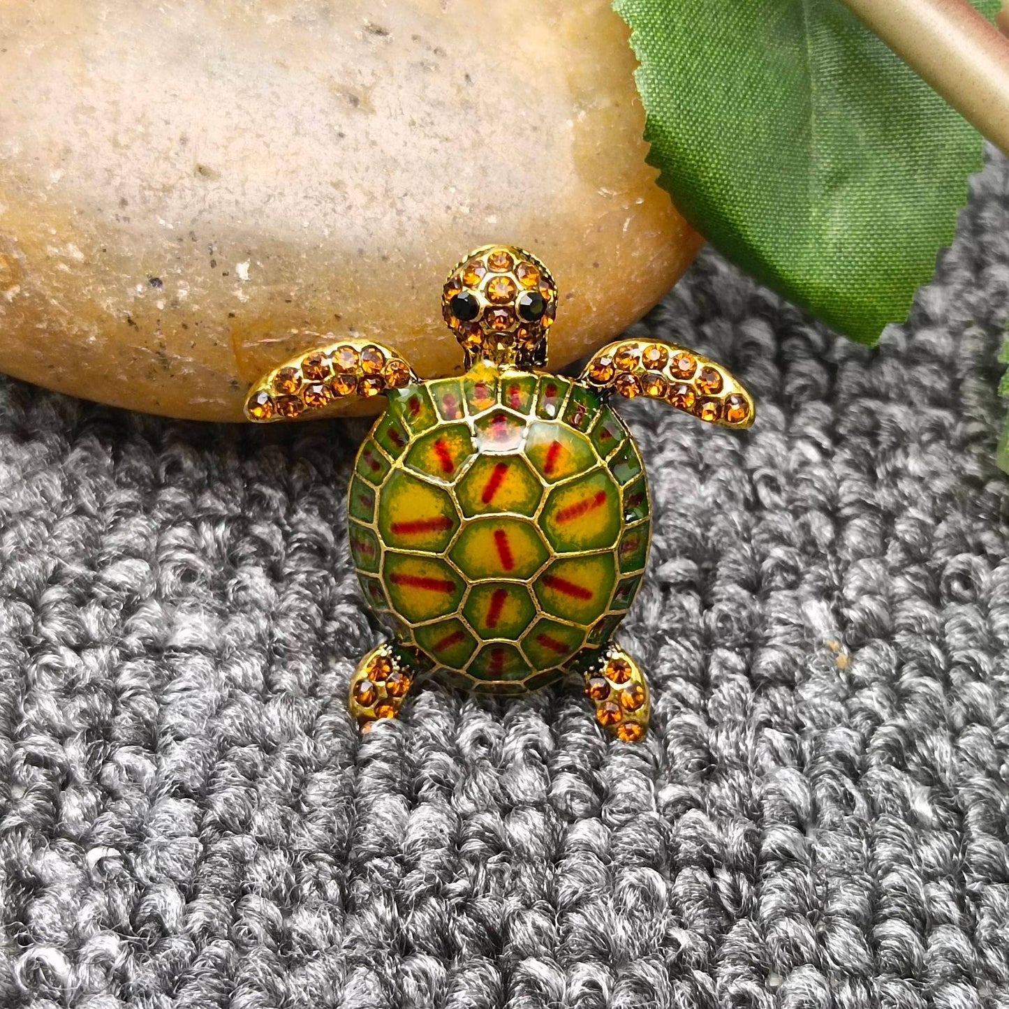 Enamel Turtle Brooch: Green