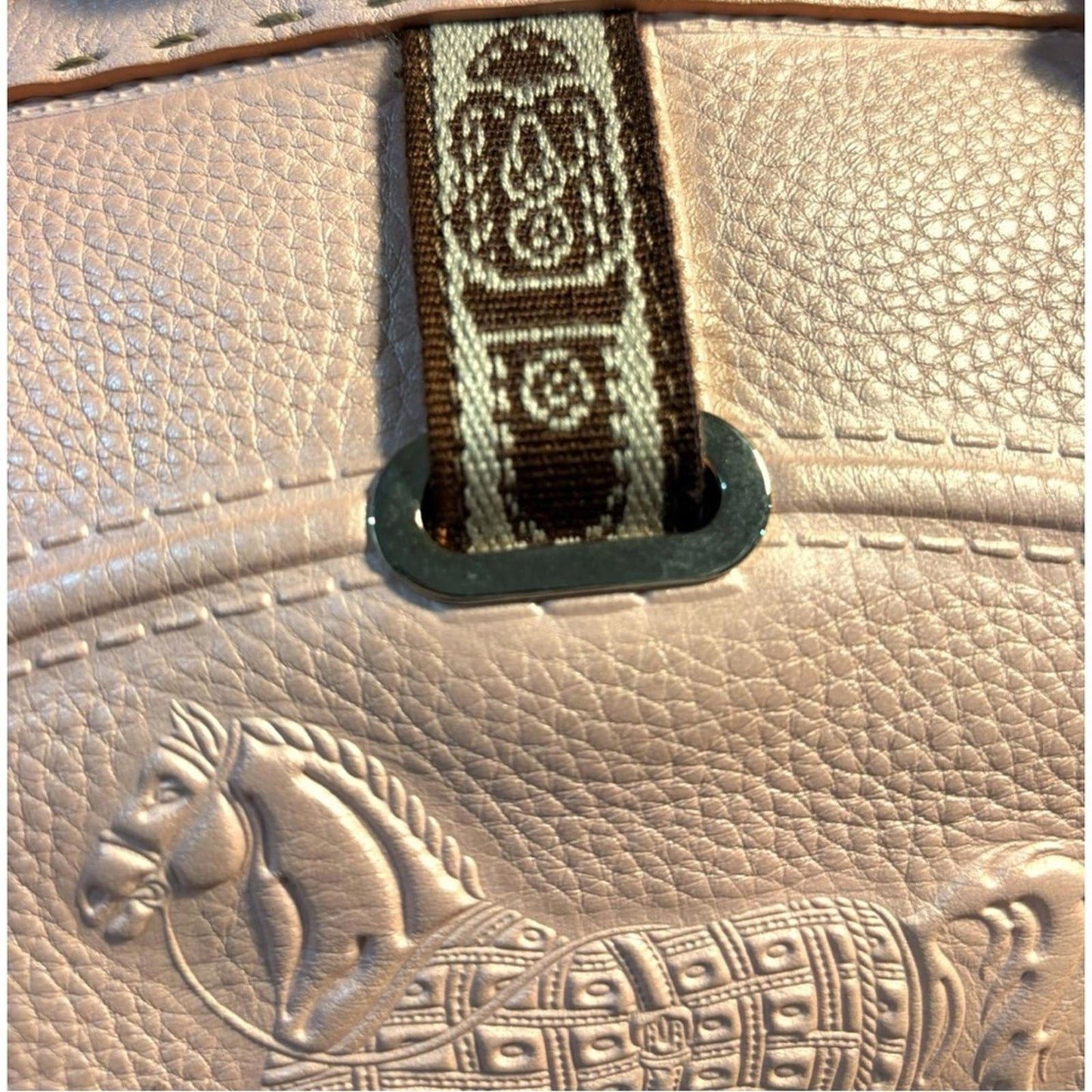 Fendi Selleria Horse Embossed Leather Satchel Tote Blush