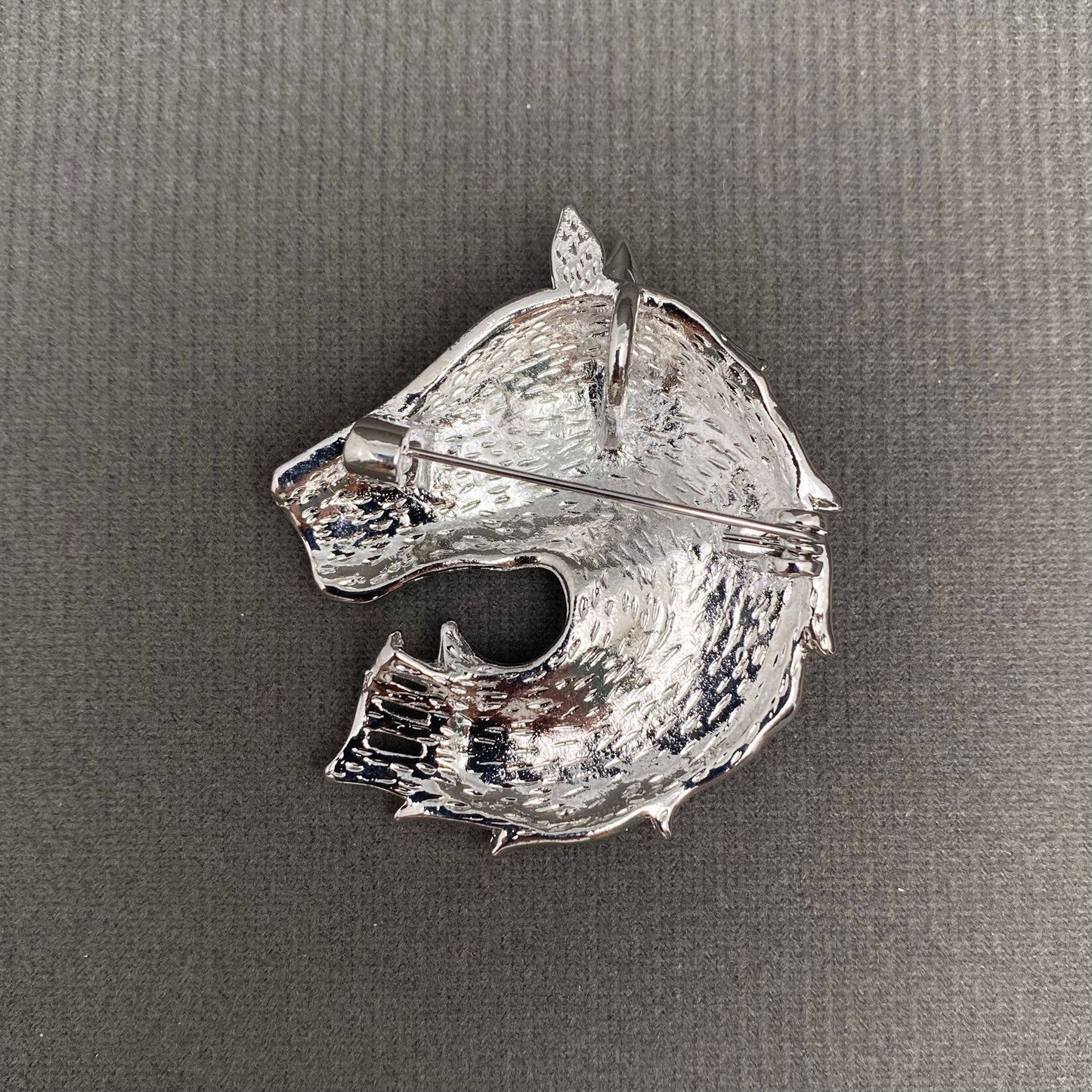 Rhinestone Inlaid Silver Tone Horse Brooch
