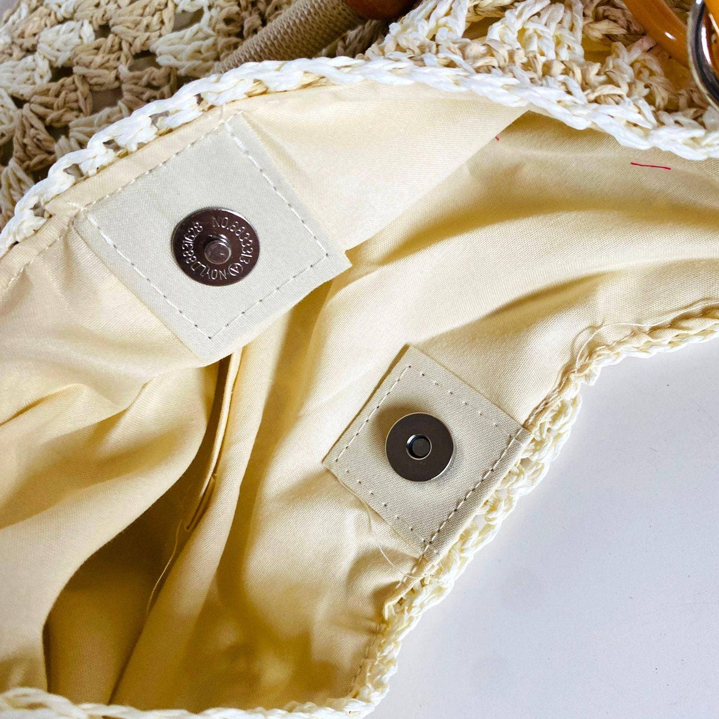 Crochet Straw Hobo Bag Bead Hollow Shoulder Bag: Khaki / M
