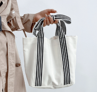 Striped Canvas Tote Bag Bow Handle Bag: Red / M