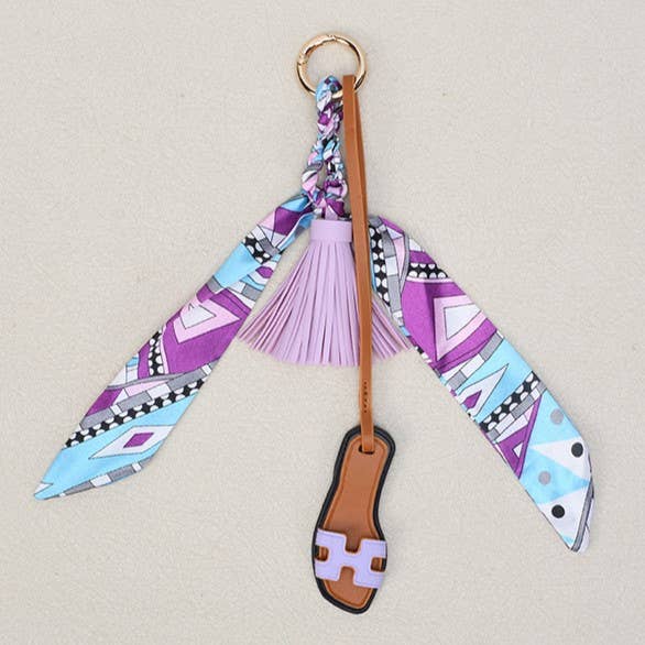 Sandals & Bow Scarf Tassel Bag Charm Keychain: Orange / M