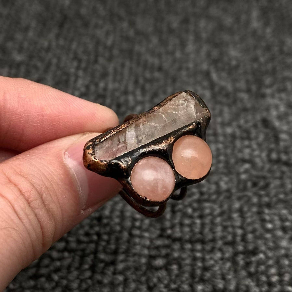 Vintage Irregular White Crystal & Pink Crystal Ring - CS